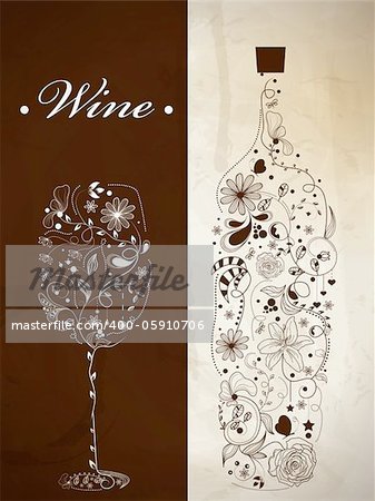 Abstract picture of wine bottle and wine glass