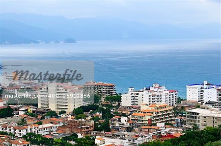 Cityscape view from above with Pacific ocean in Puerto Vallarta, Mexico