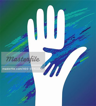 Hand of the child in father encouragement help. Support moral.