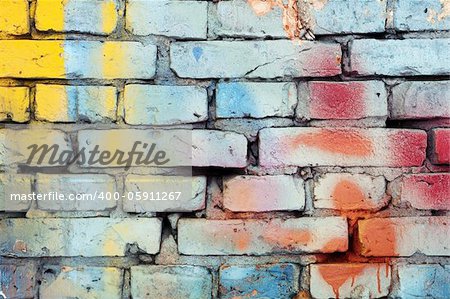 Colorful painted brick wall background