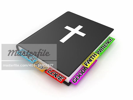 Illustration of the Bible with bookmarks on a white background