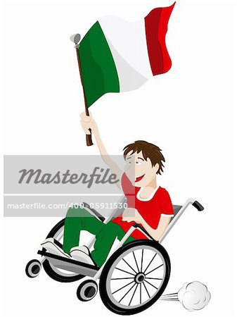 Vector - Italy Sport Fan Supporter on Wheelchair with Flag