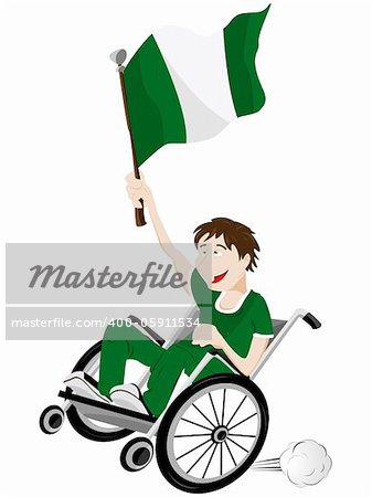 Vector - Nigeria Sport Fan Supporter on Wheelchair with Flag