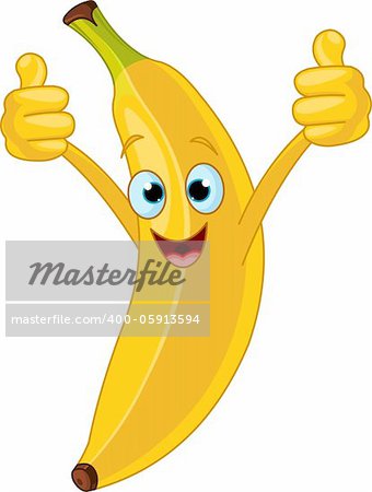 Illustration der fröhlich Zeichentrickfigur Banane