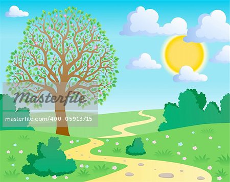 Spring theme landscape 1 - vector illustration.