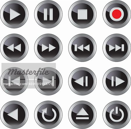Multimedia control glossy icon/button set for web, applications, electronic and press media.Vector illustration