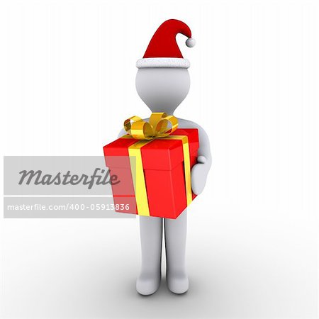 3d person with hat holding a red box as a present