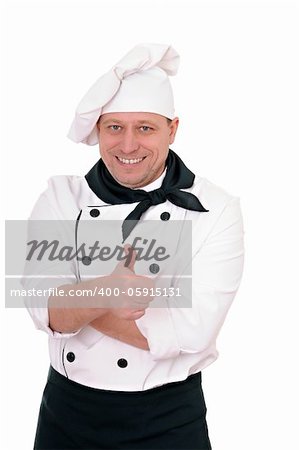 man cook shows all right isolated on white background