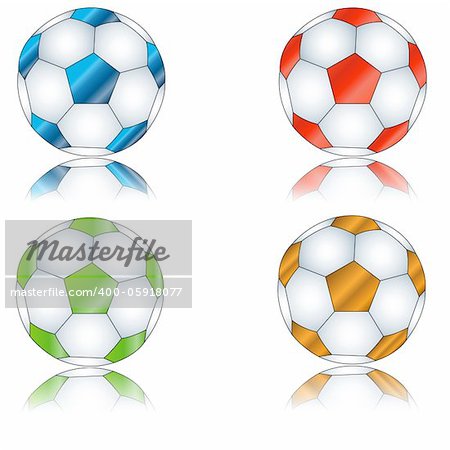 Four multi-colored footballs on a white background