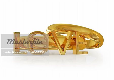 Love rings for happy couple concept. Isolated on white background.3d rendered.