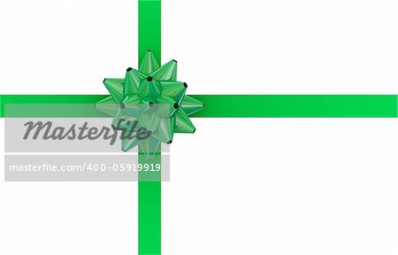Green bow with green ribbon. Isolated on white background. 3d rendered.