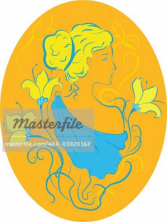 Graphic greek silhouette of a woman in Art Nouveau style