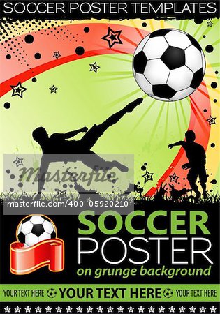 Soccer Poster with Players with Ball on grunge background, element for design, vector illustration