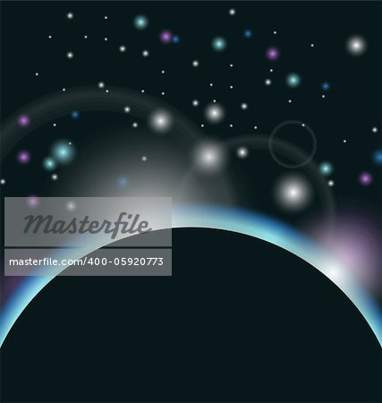 Illustration space background with earth and sunrise - vector