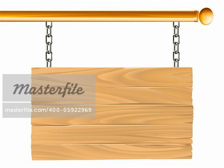 Illustration of a wooden sign hanging suspended from a brass metal pole