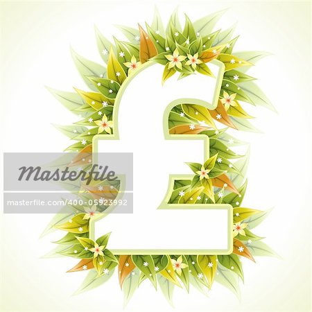 Frame made of a Pound Sign with Green Leaves and Flowers, vector illustration