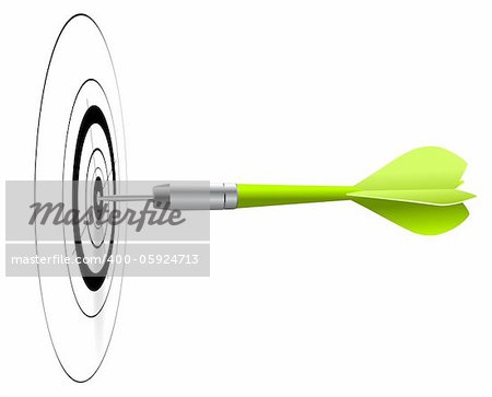 one green dart hitting the center of a black target, white background, EPS vector image