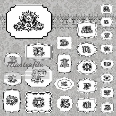Vector Frame and Ornate Letter Set. Easy to edit. Perfect for invitations or announcements.