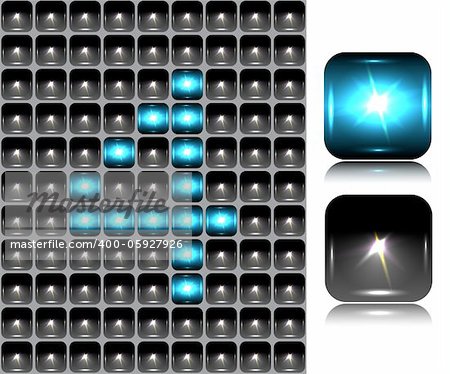 Figure made of flash lights; vector illustration; eps10; 4 named layers, easy editable! BONUS!!! Seamless background (black buttons) and two buttons-spotlights with reflection!!!