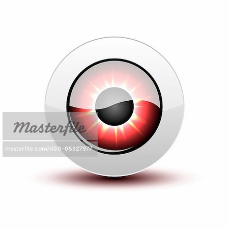 Red eye icon with shadow on white, vector illustration, eps10