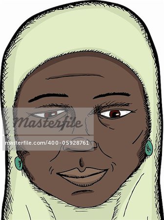 Smiling dark skinned middle-aged Muslim woman close-up