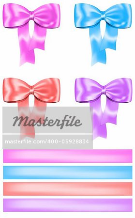Colorful bow and ribbon set for gifts, cards, boxes and decorations. Vector illustration