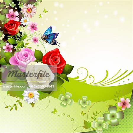 Background with roses and butterflies