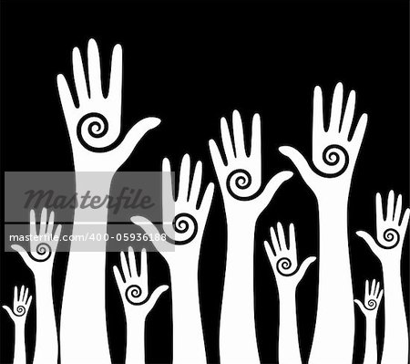 Hands vote of team. Abstract vector background. Recycle symbol. Element for design.