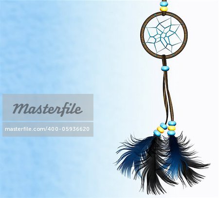 Image of a Native American dreamcatcher on blue background