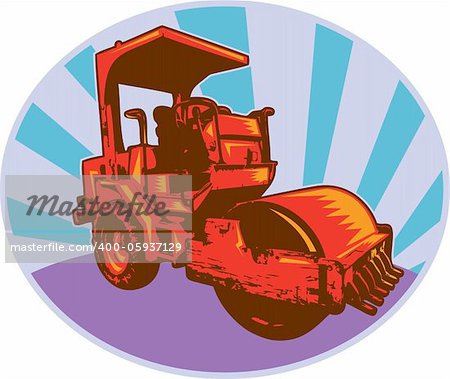 illustration of a road roller construction equipment machinery done in retro style