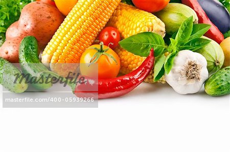 fresh vegetable with leaves isolated on white background