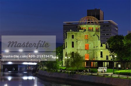 The Atomic Dome was the former Hiroshima Industrial Promotion Hall, destroyed by the first Atomic bomb used in war on August 6, 1945 in Hiroshima, Japan.