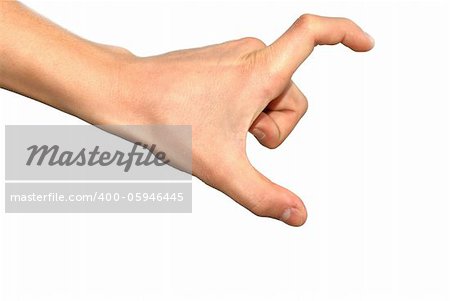 isolated hand sign over white background, measuring