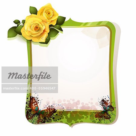 Mirror with roses and butterflies on white