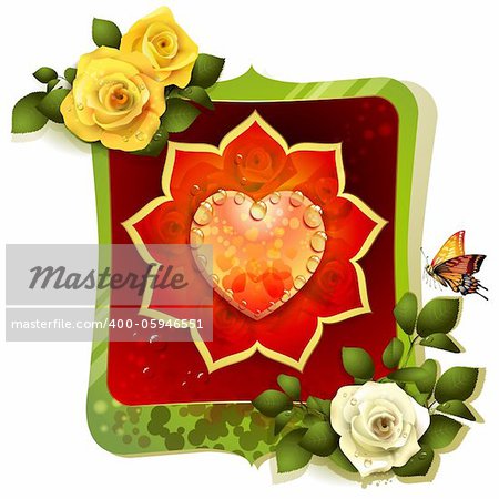 Heart with butterfly and roses