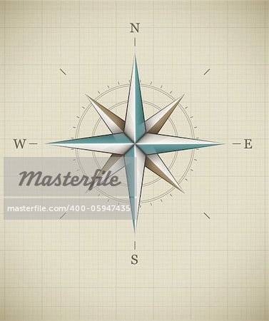 Antique wind rose symbol for navigation. Vector illustration EPS10. Transparent objects used for shadows and lights drawing.