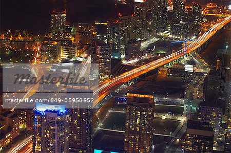 Aerial view of Toronto lit up at night