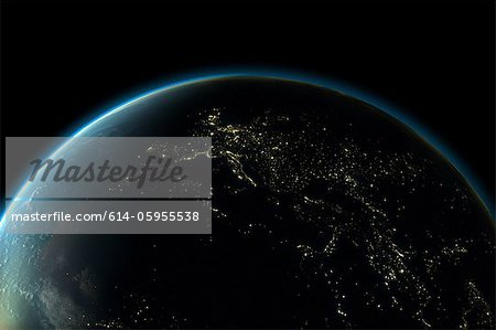 Planet earth with lights of Europe at night