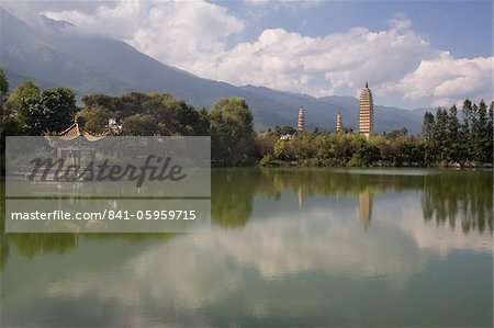 Trois pagodes de Mirror Lake, Dali, Yunnan, Chine, Asie