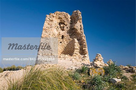 Ruines de la Talaia de Son Jaumell, une ancienne tour de guet au-dessus Cala Agulla, Cala Rajada, Majorque, îles Baléares, Espagne, Europe