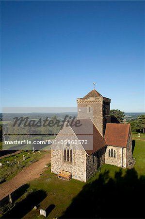 Église St. Marthas, St. Marthas Hill, Surrey Hills, North Downs Way, près de Guildford, Surrey, Angleterre, Royaume-Uni, Europe