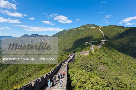 Tourists walking on the Great Wall of China, UNESCO World Heritage Site, Mutianyu, Beijing District, China, Asia