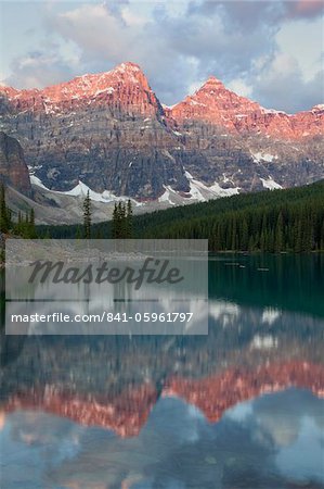 Early morning reflections in Moraine Lake, Banff National Park, UNESCO World Heritage Site, Alberta, Rocky Mountains, Canada, North America