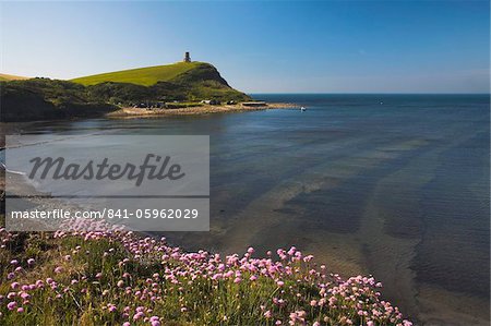 Early summer clifftop view of Kimmeridge Bay and Clavell Tower, Jurassic Coast, UNESCO World Heritage Site, Dorset, England, United Kingdom, Europe