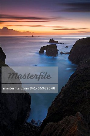 Twilight over the rocky headland at Land's End, Cornwall, England, United Kingdom, Europe