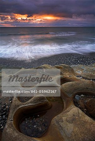 Sunset on Seven Mile Beach, near Greymouth, South Island, New Zealand, Pacific