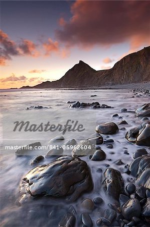 Sunset over Spekes Mill Mouth beach, North Devon, England, United Kingdom, Europe