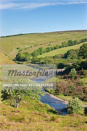 Medieval Landacre Bridge crossing the River Barle, Exmoor, Somerset, England, United Kingdom, Europe