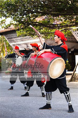 Drummers at Ryukyumura, Onna Village, Okinawa Island, Okinawa Prefecture, Japan