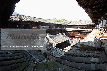 Courtyard and house temple of Xicheng Lou at Hongkeng village, Yongding, Fujian, China